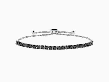 14K White Gold Black Diamond Bolo Bracelet Fashion