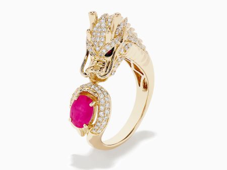 Safari 14K Yellow Gold Ruby and Diamond Dragon Ring Online Hot Sale