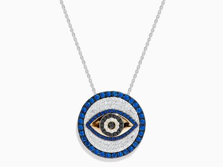 Novelty 14K Two Tone Gold Sapphire and Diamond Evil Eye Pendant Online Sale