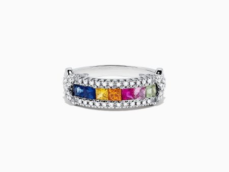 Watercolors 14K White Gold Multi Sapphire and Diamond Ring, 1.18 TCW Discount