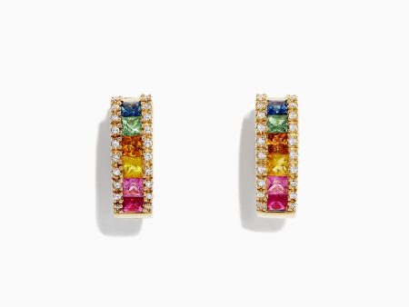 Watercolors 14K Yellow Gold Multi Sapphire & Diamond Hoop Earrings, 1.76 TCW Cheap