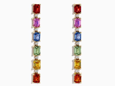 Watercolors 14K Gold Multi Sapphire & Diamond Drop Earrings, 3.12 TCW Online now