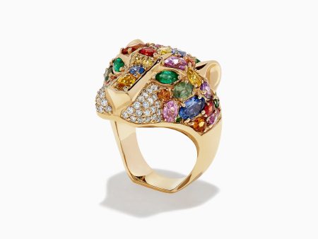 Watercolors 14K Gold Multi Sapphire, Diamond & Emerald Panther Ring Sale