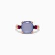 14K Rose Gold Chalcedony, Rhodolite Garnet and Diamond Ring, 4.42 TCW For Sale