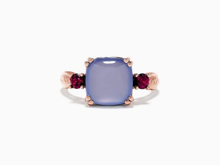 14K Rose Gold Chalcedony, Rhodolite Garnet and Diamond Ring, 4.42 TCW For Sale