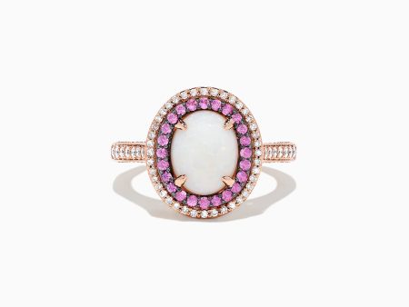 14K Rose Gold Opal, Pink Sapphire and Diamond Ring, 2.20 TCW Fashion