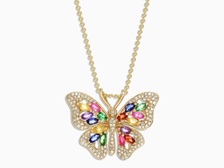 Watercolors 14K Gold Sapphire & Diamond Butterfly Pendant, 2.34 TCW Hot on Sale