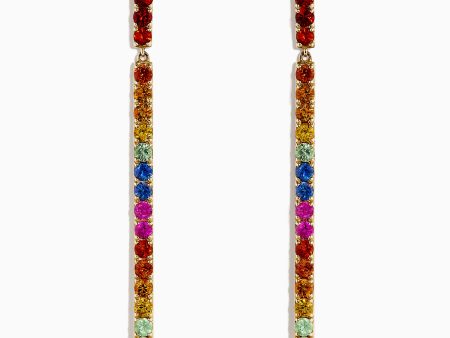 Watercolors 14K Yellow Gold Multi Sapphire Drop Earrings, 2.50 TCW For Cheap