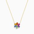 Watercolors 14K Gold Multi Sapphire and Diamond Flower Necklace Cheap