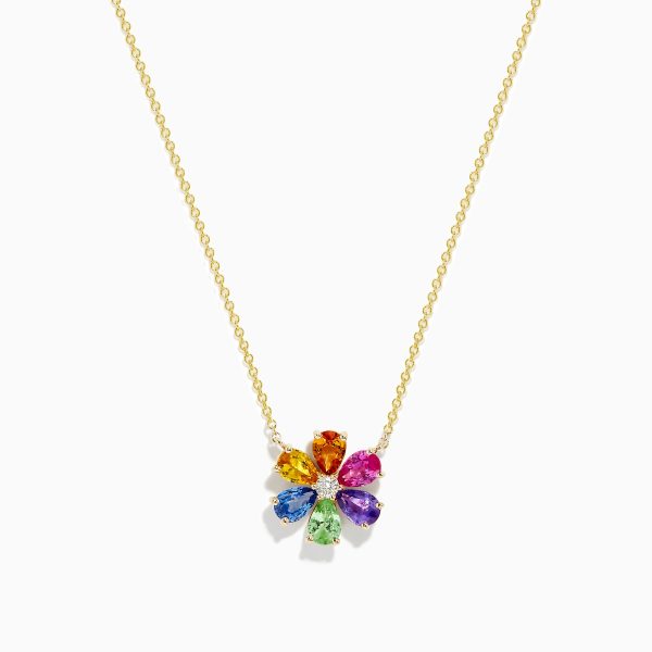 Watercolors 14K Gold Multi Sapphire and Diamond Flower Necklace Cheap