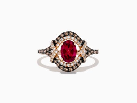 14K Rose Gold Rhodolite Garnet and Diamond Ring, 1.34 TCW For Sale