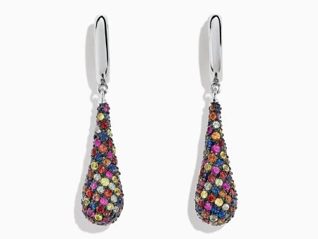 Splash Sterling Silver Multi Color Sapphire Drop Earrings, 4.10 TCW Fashion