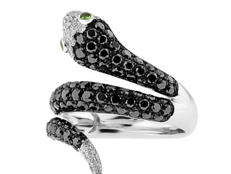 14K White Gold Black and White Diamond Snake Ring, 1.74 TCW Online Sale