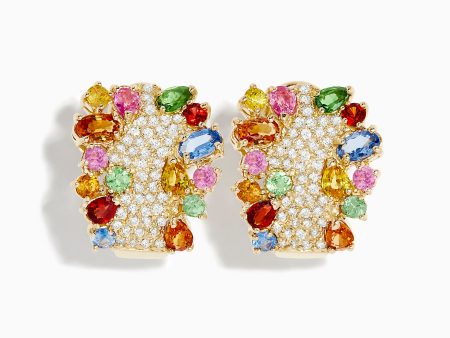 Watercolors 14K Yellow Gold Multi Sapphire and Diamond Earrings Sale