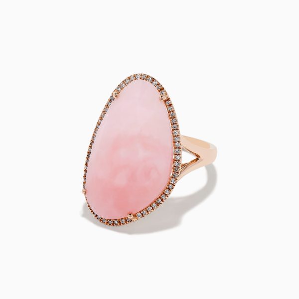 14K Rose Gold Pink Opal and Diamond Ring For Sale