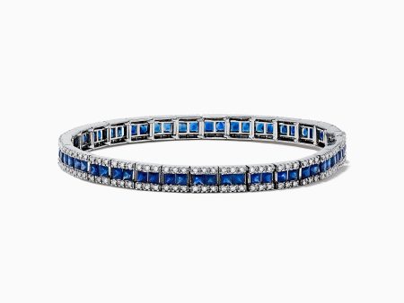 14K White Gold Blue Sapphire and Diamond Bracelet, 9.16 TCW Online Sale