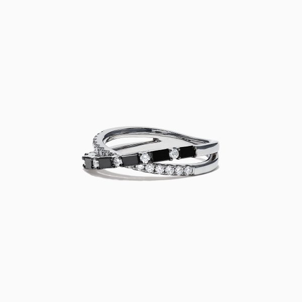 14K White Gold Black and White Diamond Crossover Ring, 0.77 TCW For Discount