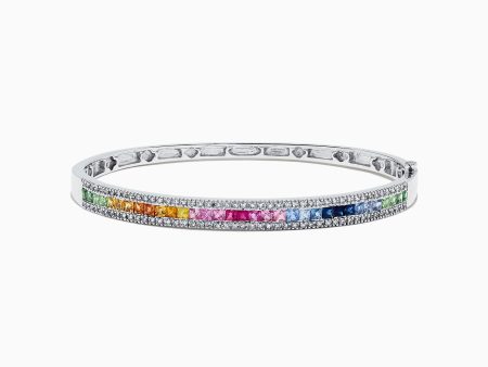 Watercolors 14K White Gold Multi Sapphire & Diamond Bangle, 3.60 TCW Online Hot Sale