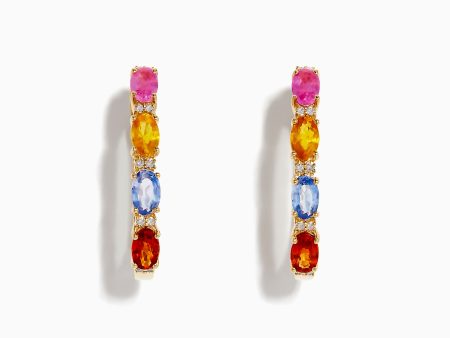 Watercolors 14K Gold Multi Sapphire and Diamond Earrings, 2.58 TCW Sale