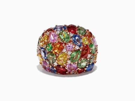 Watercolors 14K Rose Gold Multi-Sapphire Diamond Ring, 13.94 TCW Online now