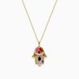 Watercolors 14K Multi Sapphire and Diamond Hamsa Pendant For Discount