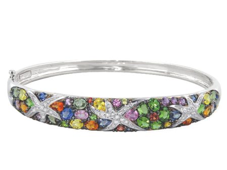 Watercolors 14K White Gold Multi Sapphire & Diamond Bangle, 7.89 TCW Online now