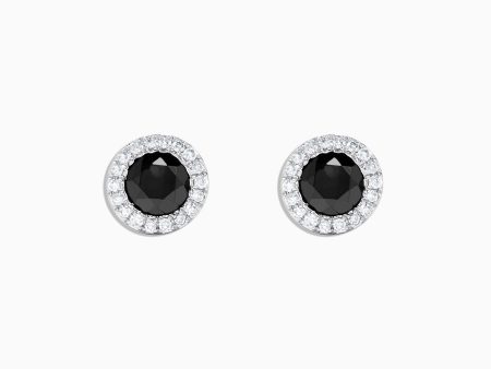 14K White Gold Black and White Diamond Stud Earrings, 0.91 TCW Fashion