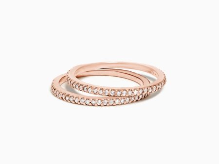 14K Rose Gold Pave Diamond Band, Set of Two Online Sale