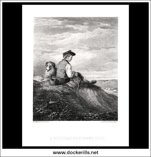 A Scottish Shepherd Boy, A. Somerville, Antique Print, Steel Engraving c. 1870. Cheap