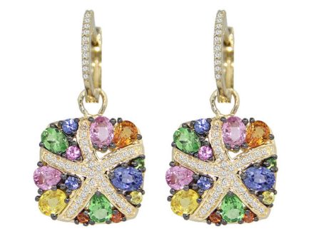 Watercolors 14K Yellow Gold Multi Sapphire & Diamond Earrings, 3.98 TCW Sale