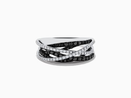 14K White Gold Black and White Diamond Ring, .72 TCW Online Sale