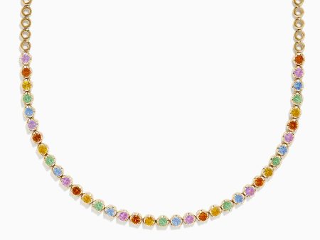 Watercolors 14K Yellow Gold Multi Sapphire and Diamond Necklace Fashion