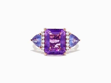 14K Rose Gold Amethyst, Tanzanite and Diamond Ring, 7.49 TCW on Sale