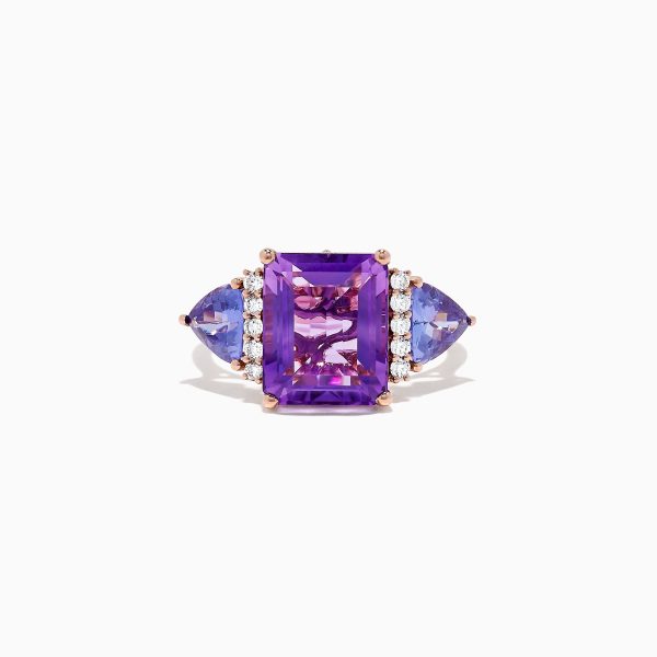 14K Rose Gold Amethyst, Tanzanite and Diamond Ring, 7.49 TCW on Sale