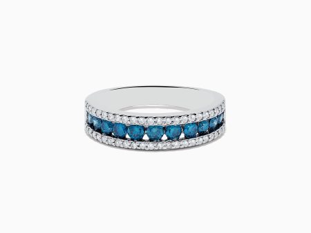 Bella Bleu 14K White Gold Blue & White Diamond Ring, 0.89 TCW on Sale