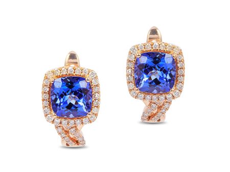 14K Rose Gold Tanzanite and Diamond Earrings, 2.19 TCW Online Sale