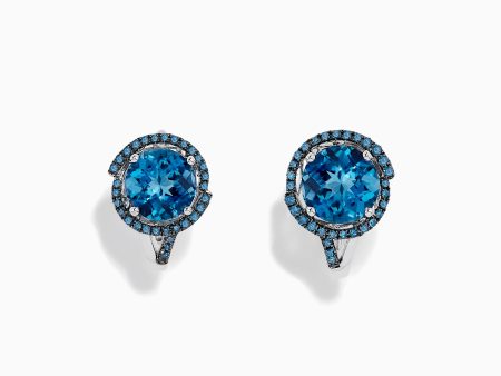 14K White Gold Blue Topaz and Blue Diamond Earrings, 3.87 TCW Fashion