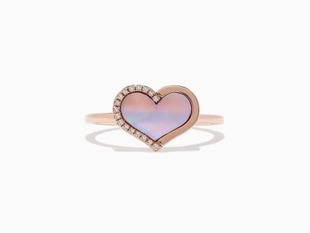 14K Rose Gold Mother of Pearl and Diamond Heart Ring, 0.04 TCW Online Sale