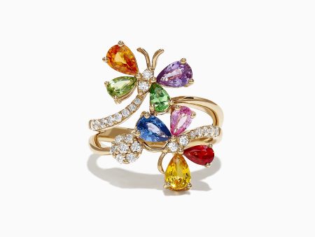 Watercolors 14K Yellow Gold Multi Sapphire and Diamond Ring, 3.33 TCW Online Hot Sale