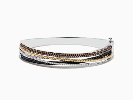 14K Trio-Color Gold Brown, Black and White Diamond Bangle 1.97 TCW on Sale