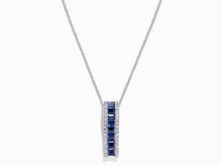 14K White Gold Blue Sapphire and Diamond Pendant, 1.20 TCW on Sale