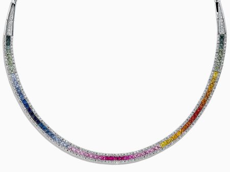 Watercolors 14K White Gold Multi Sapphire & Diamond Necklace, 11.31 TCW Discount