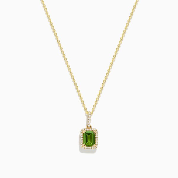 14K Yellow Gold Peridot and Diamond Pendant For Discount