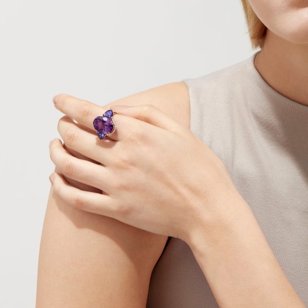 14K Rose Gold Amethyst, Tanzanite and Diamond Ring, 10.28 TCW Online Hot Sale