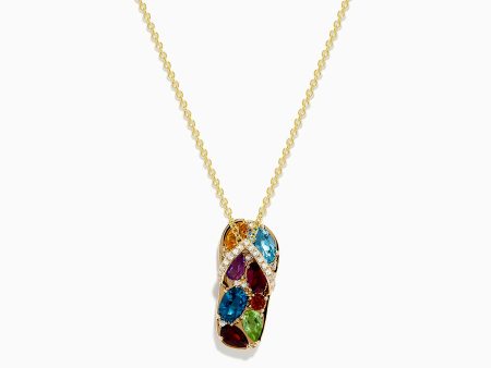 14K Gold Multi Gemstone and Diamond Sandal Pendant Cheap