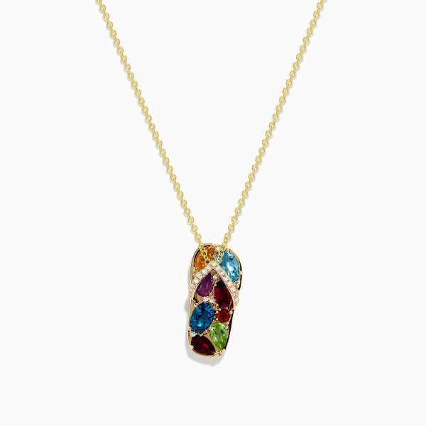 14K Gold Multi Gemstone and Diamond Sandal Pendant Cheap