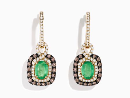 14k Yellow Gold Brown & White Diamond Halo Emerald Drop Earrings Online Hot Sale