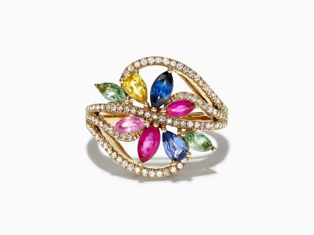 Watercolors 14K Yellow Gold Multi Sapphire & Diamond Ring, 2.15 TCW For Cheap