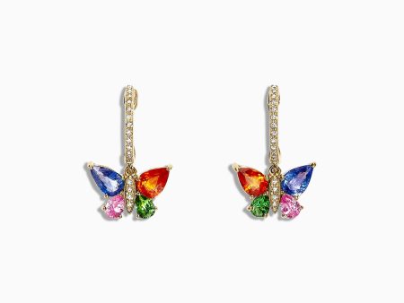 Watercolors 14K Gold Sapphire & Diamond Butterfly Earrings, 2.97 TCW For Sale