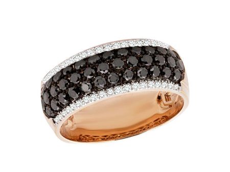 14K Rose Gold Black and White Diamond Ring, 0.95 TCW on Sale